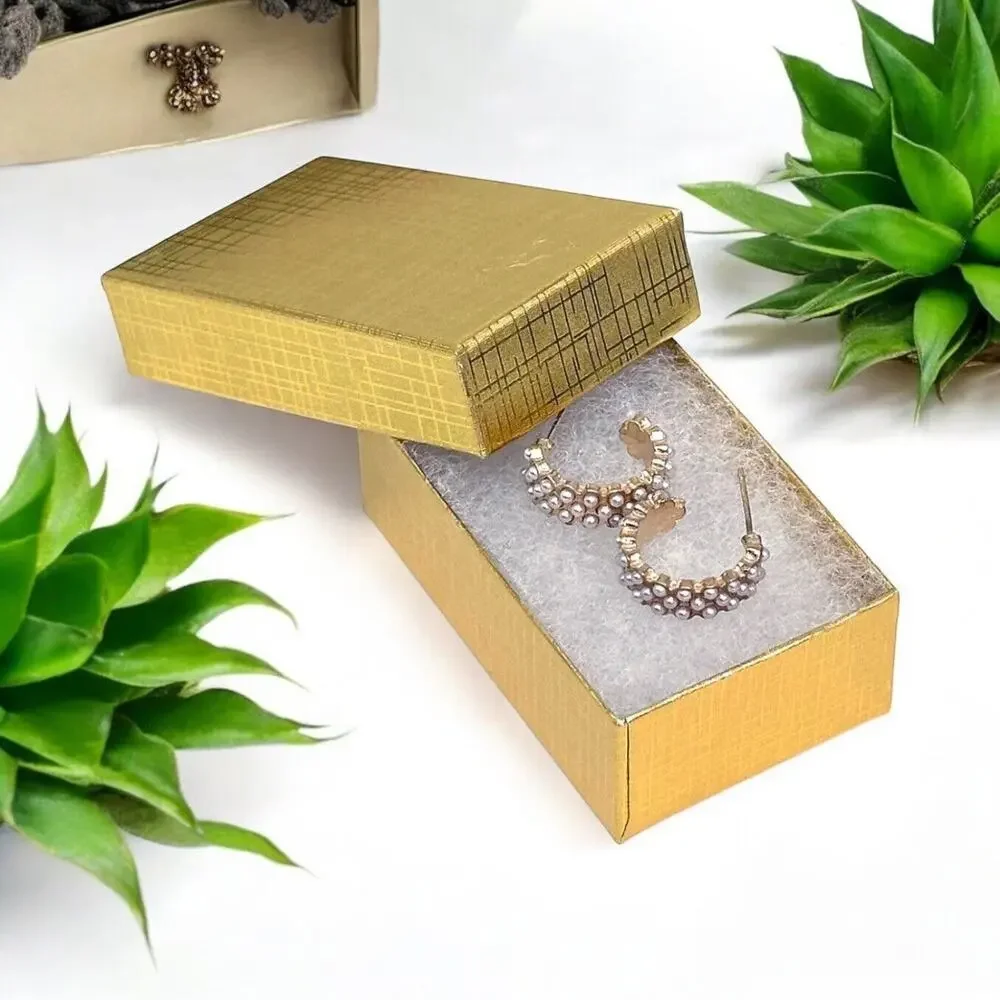 52 Gold Foil Cotton‎ Filled #21 Sz Boxes Jewelry Gift Box 2-1/8